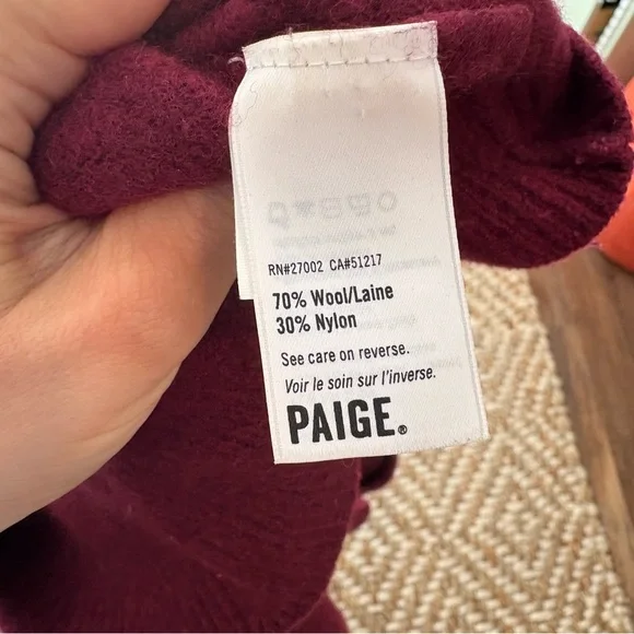 PAIGE Women's Deep Burgundy Raundi Turtleneck Sweater 70% wool